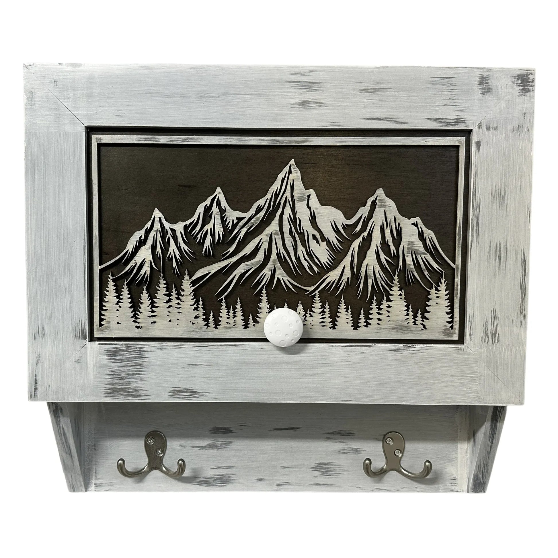 Snowcapped Mountain Scene Wall-Mounted Gun Cabinet – Hidden Lockable Storage with Rustic Charm