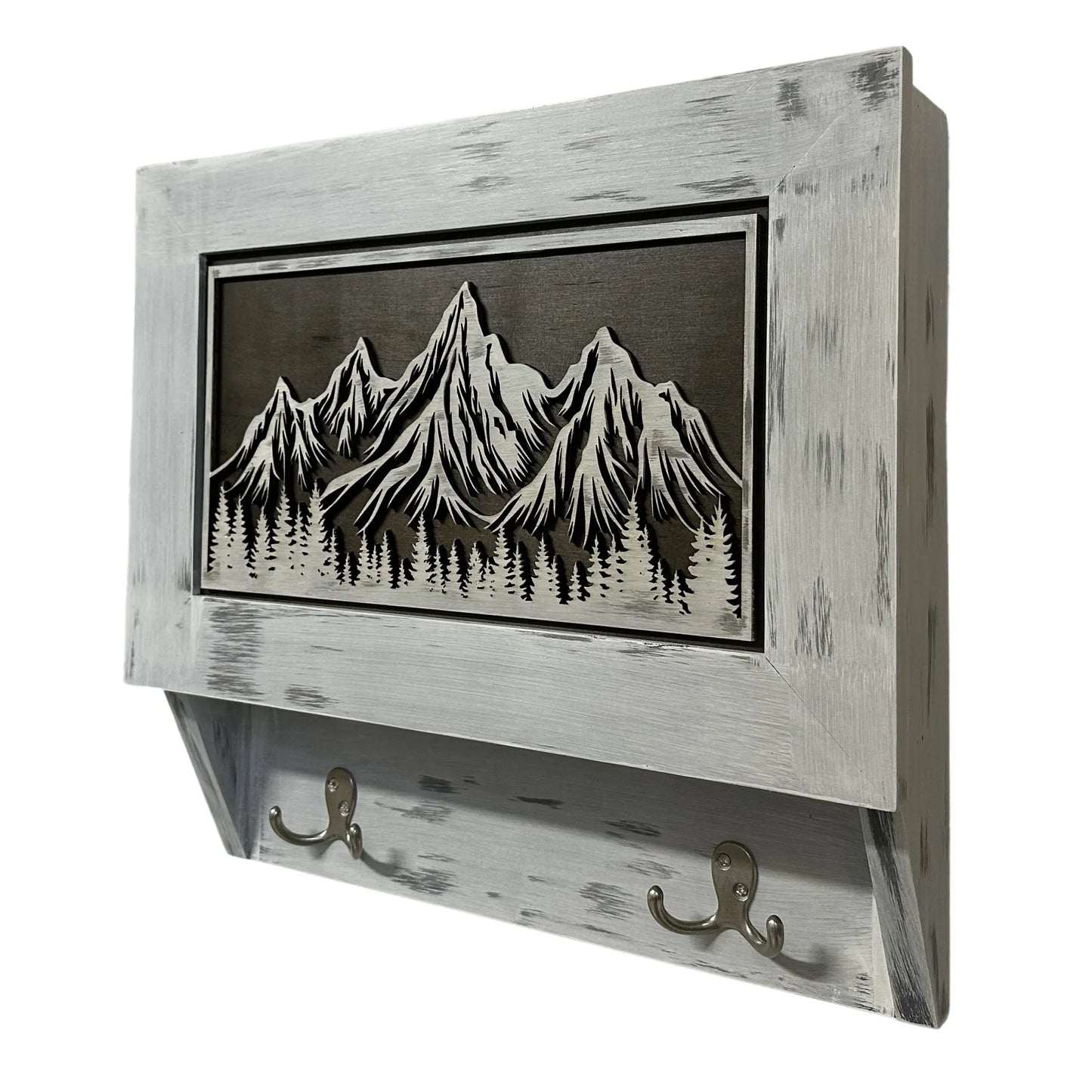 Snowcapped Mountain Scene Wall-Mounted Gun Cabinet – Hidden Lockable Storage with Rustic Charm