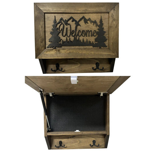 Rustic Mountain Welcome Wall-Mounted Gun Cabinet – Concealed Lockable Storage for Your Home