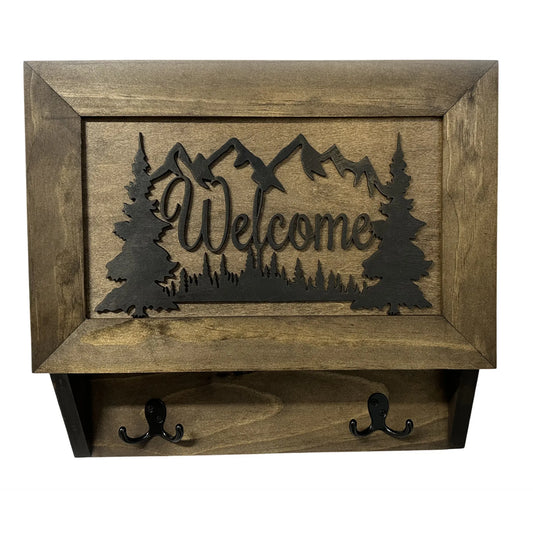 Rustic Mountain Welcome Wall-Mounted Gun Cabinet – Concealed Lockable Storage for Your Home