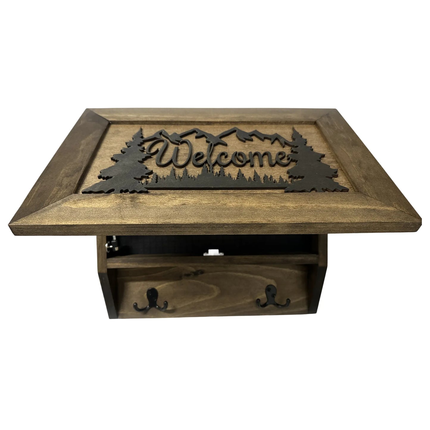 Rustic Mountain Welcome Wall-Mounted Gun Cabinet – Concealed Lockable Storage for Your Home