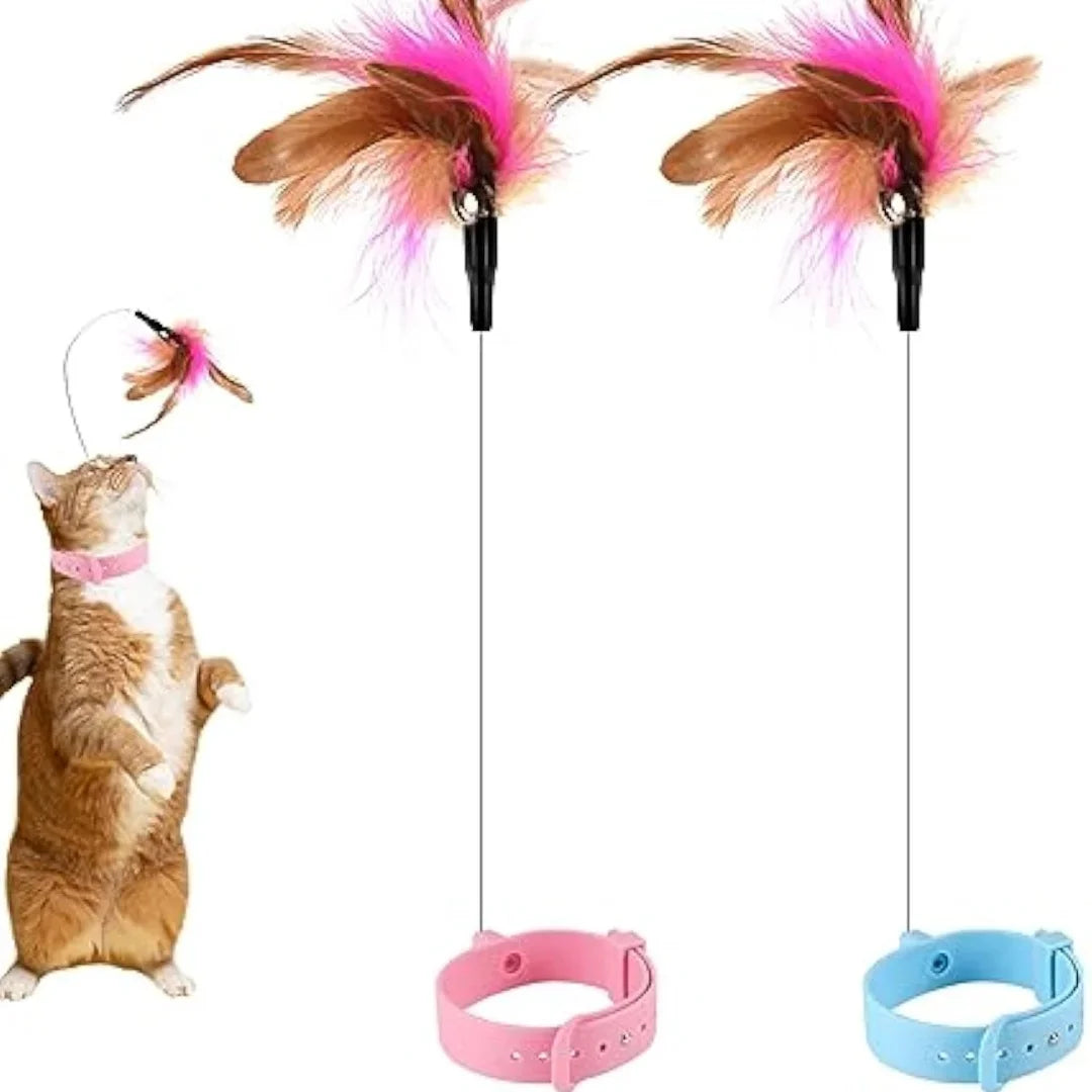 Adjustable Cat Collar Feather Teaser Toy with Bell