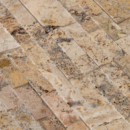 Scabos Ledger 3D Panel 6"x24" Natural Travertine Wall Tile - Full Truckload