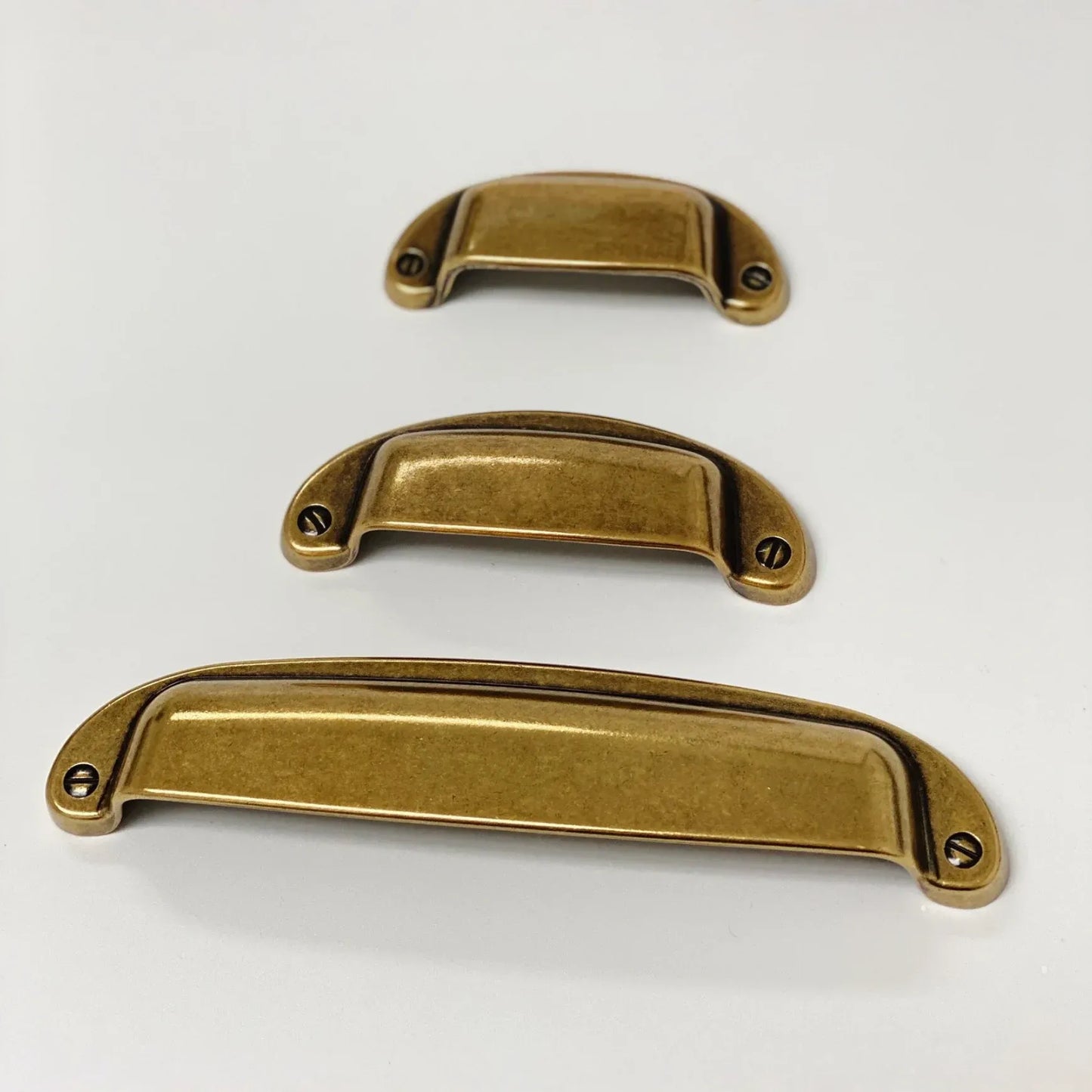 Drawer Cup Pull "Capri" in Antique Brass - Brass Cabinet Hardware