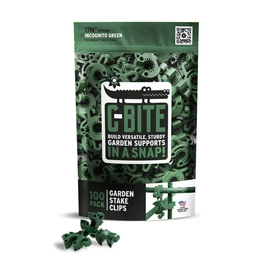 Dark Green C-BITE Garden Stake Clips for 7/16" Garden Stakes (In quantities of 26, 100 and 1000)