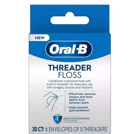 Oral-B Glide Threader Dental Floss For Bridges, Braces & Implants - 30ct