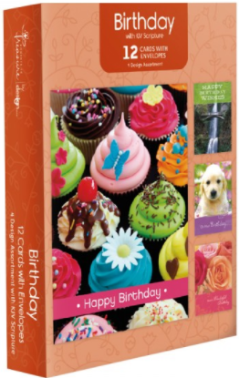 98639 - Religious Birthday Card Assortment Box Set with Envelopes, 12 Cards, Cupcake, Waterfall, Puppy, and Floral Photography