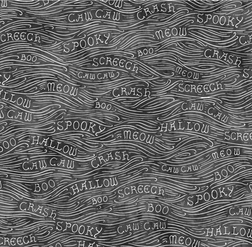 Maywood Studio Halloween Spooky Hollow Wavy Text on Black 100% Cotton By the Yard