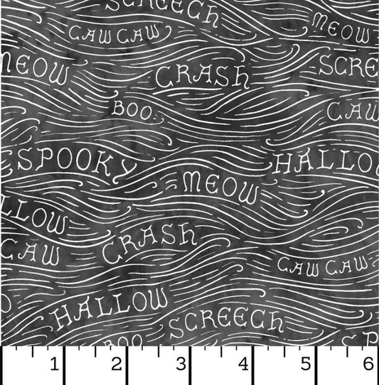 Maywood Studio Halloween Spooky Hollow Wavy Text on Black 100% Cotton By the Yard