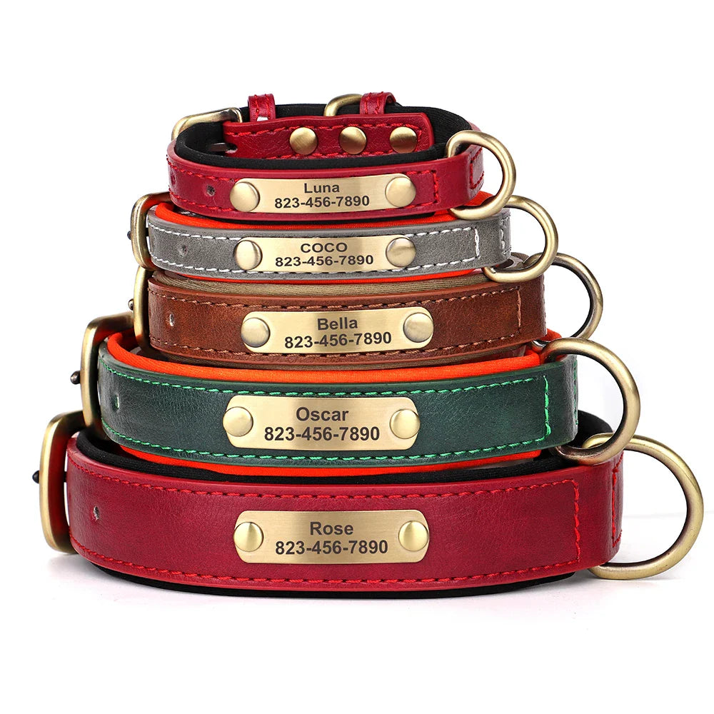 Personalized PU Leather Dog Collar with Custom Engraved ID Tag