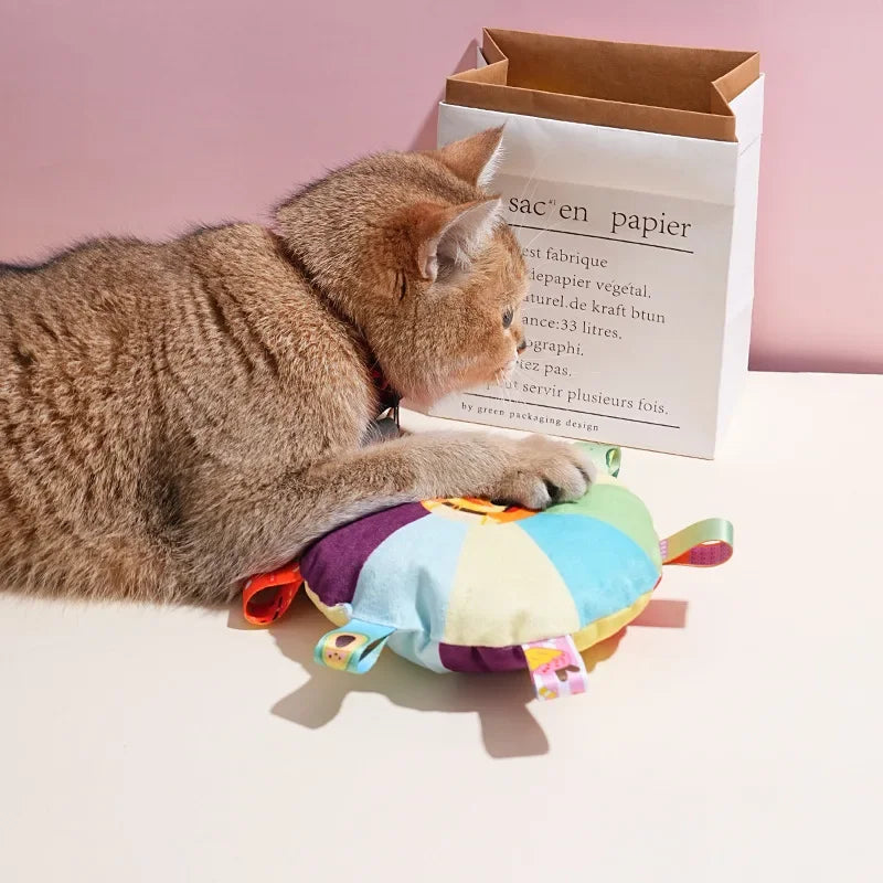 Rainbow Plush Flying Saucer Dog Toy – Interactive Chew & Training Disc