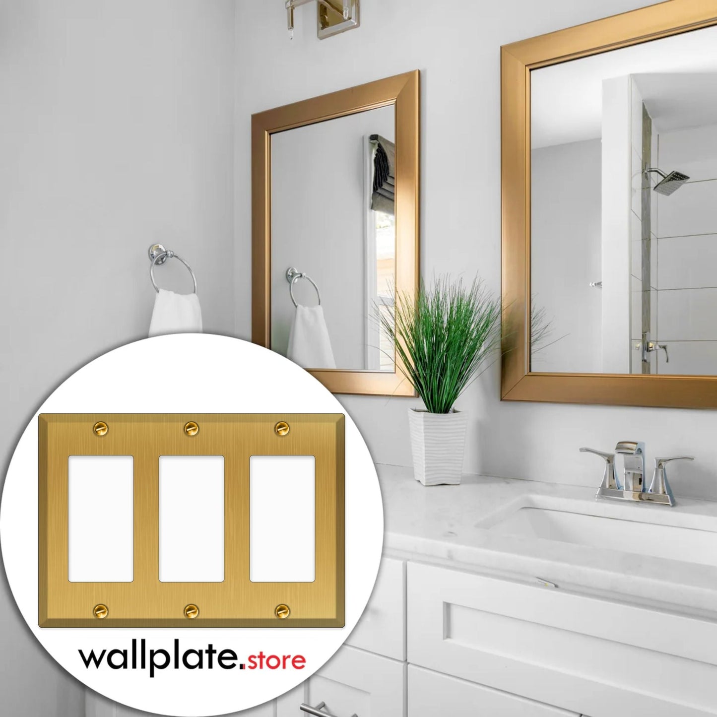 3-gang GFI, Standard Size, Satin Brass Wallplate