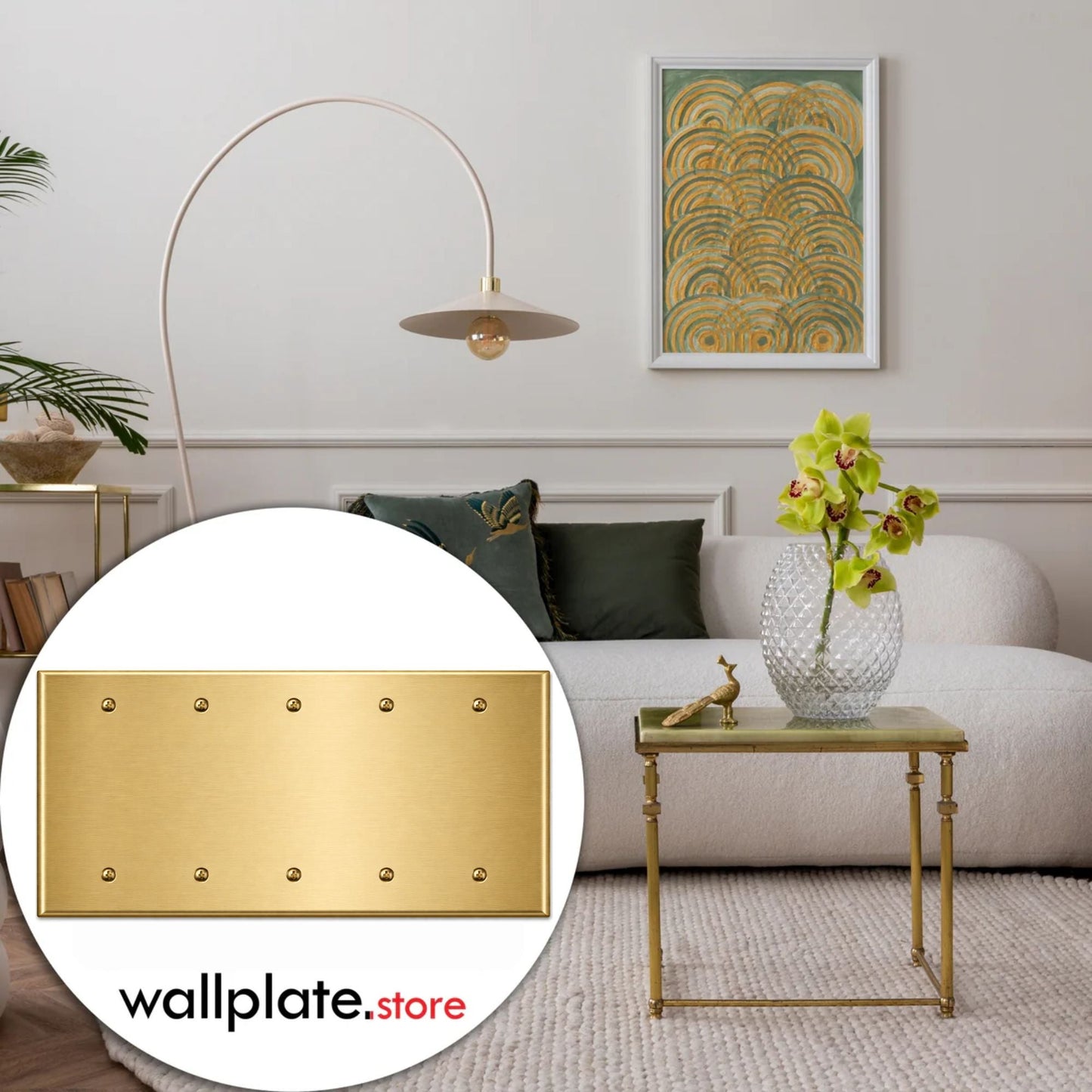 5-Gang Blank, Standard Size, Satin Brass Painted Metal Wall Plate