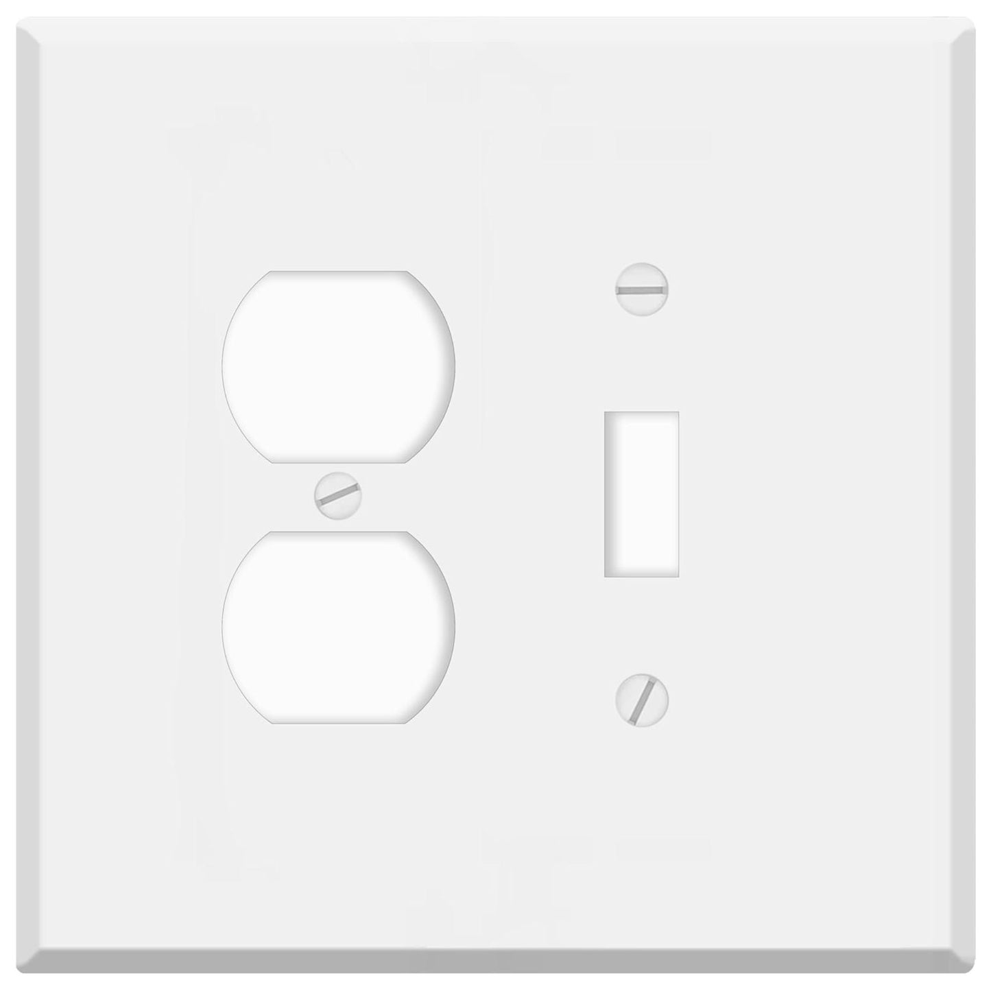 2-Gang, Oversized, Combination Toggle Switch & Duplex, White Semi-Gloss Metal Wall Plate Cover -  Made in USA
