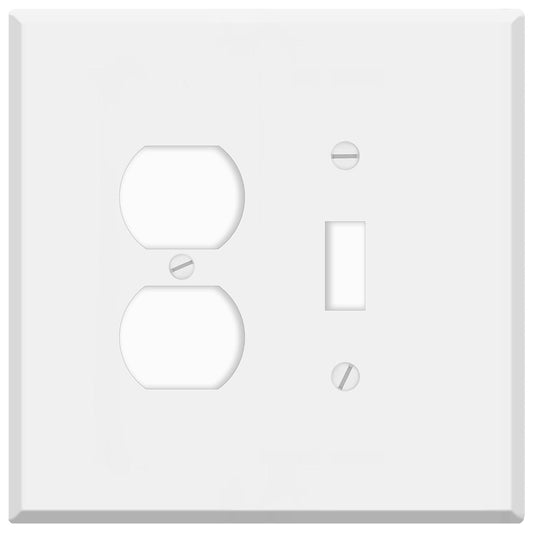 2-Gang, Oversized, Combination Toggle Switch & Duplex, White Semi-Gloss Metal Wall Plate Cover -  Made in USA