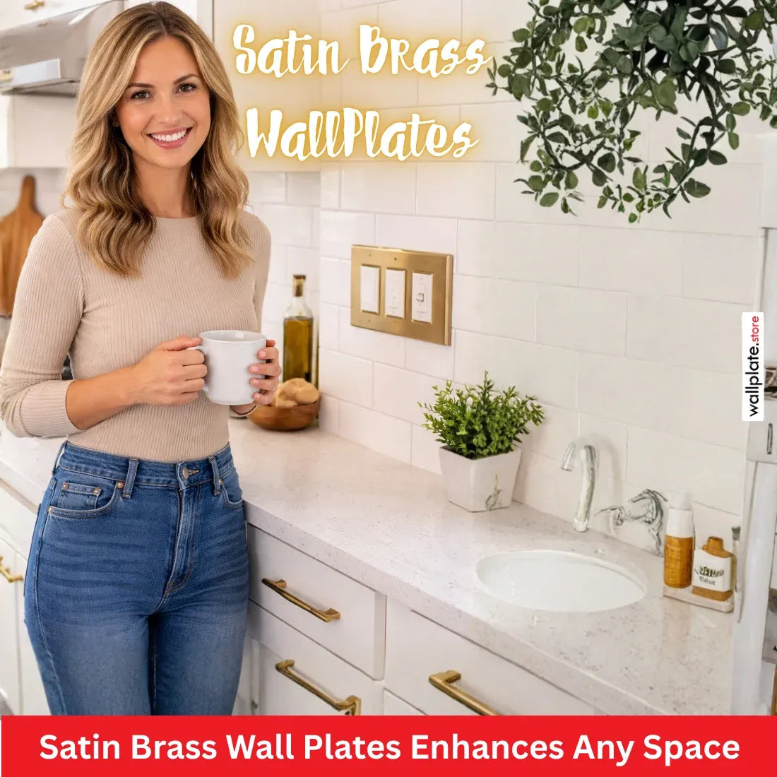 1-Gang, Standard Size, Single Round Telephone Opening, Satin Finish Brass Metal Wall Plate Cover -  Made in USA