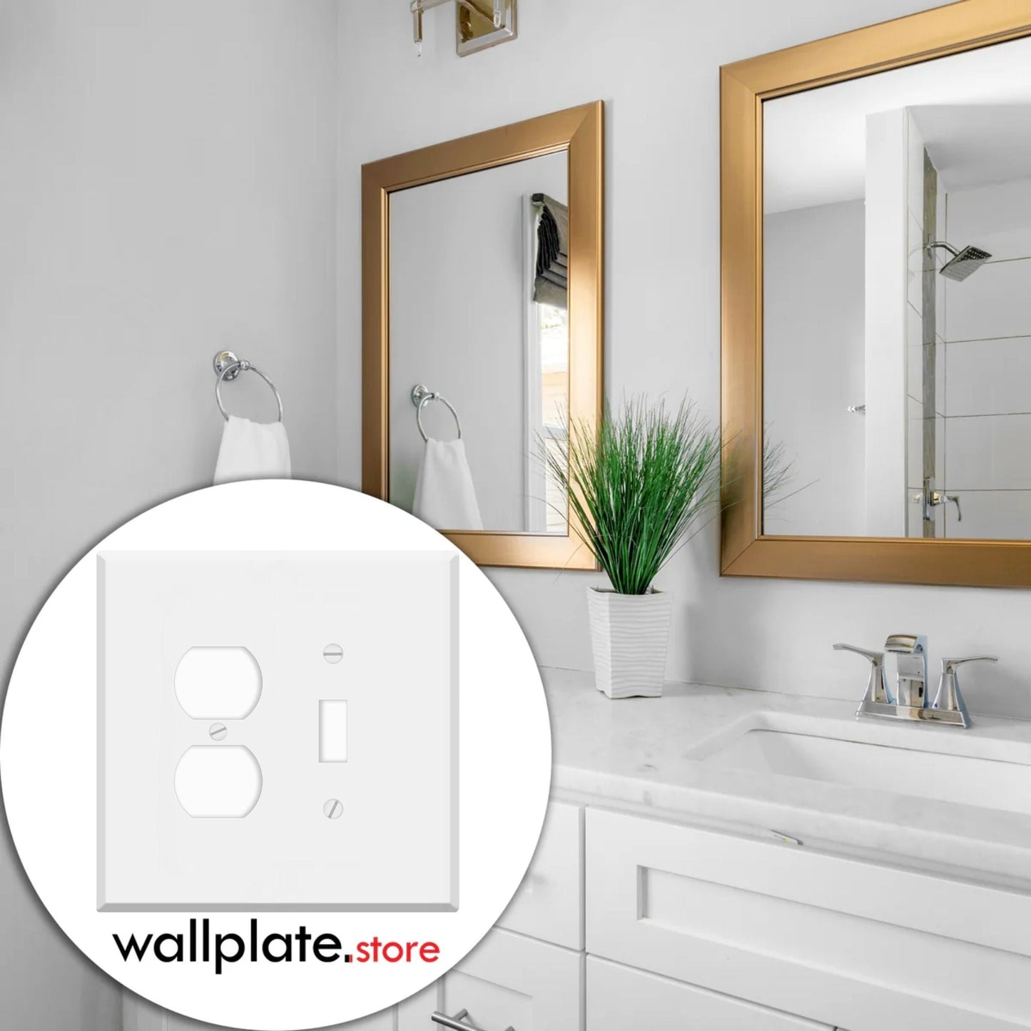 2-Gang, Oversized, Combination Toggle Switch & Duplex, White Semi-Gloss Metal Wall Plate Cover -  Made in USA