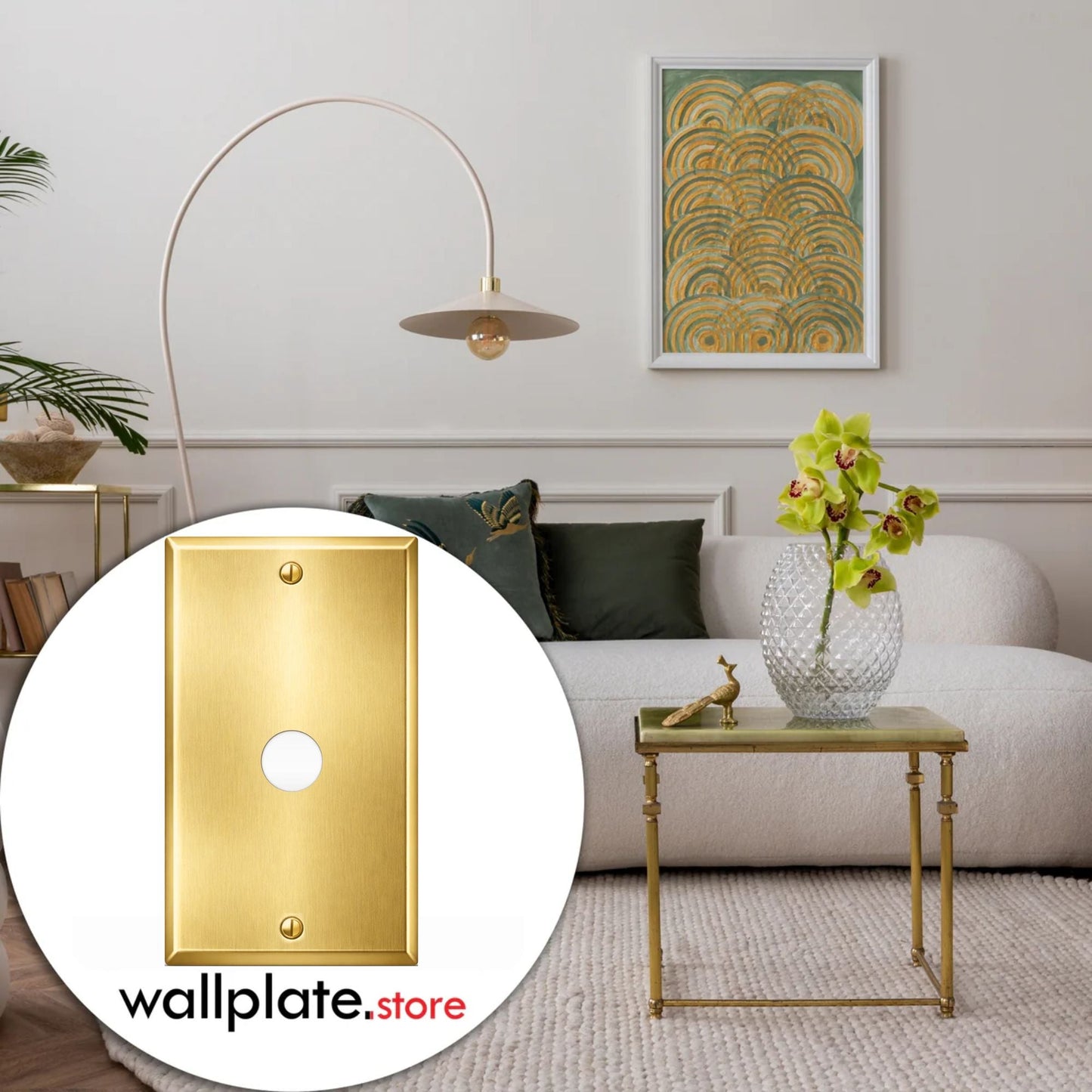 1-Gang, Standard Size, Single Round Telephone Opening, Satin Finish Brass Metal Wall Plate Cover -  Made in USA