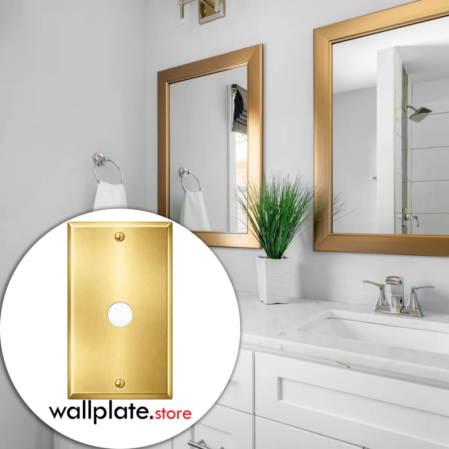 1-Gang, Standard Size, Single Round Telephone Opening, Satin Finish Brass Metal Wall Plate Cover -  Made in USA