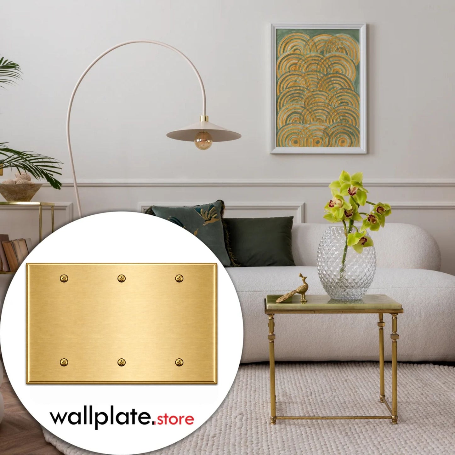 3-Gang Blank, Standard Size, Satin Brass Painted Metal Wall Plate