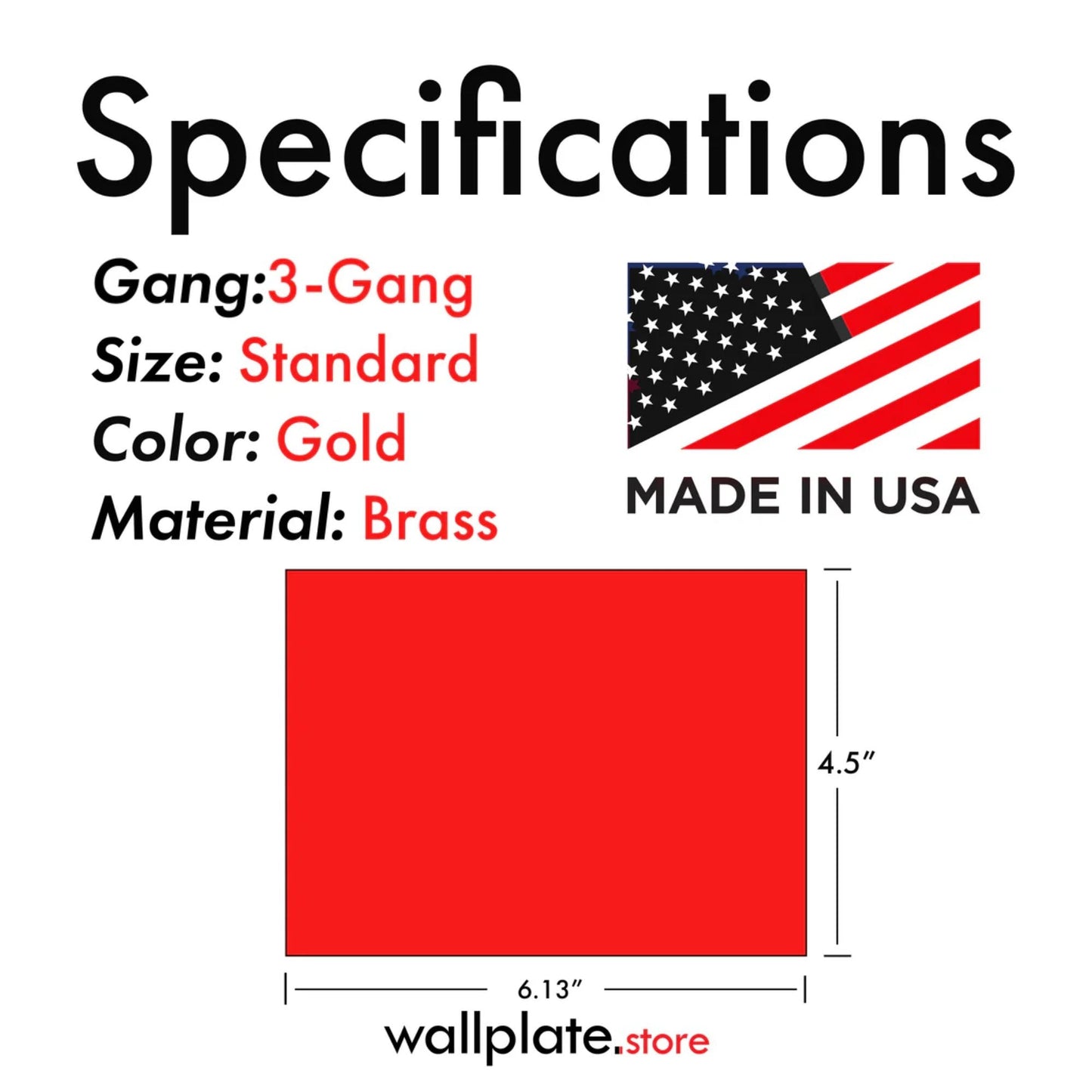 3-Gang Blank, Standard Size, Satin Brass Painted Metal Wall Plate