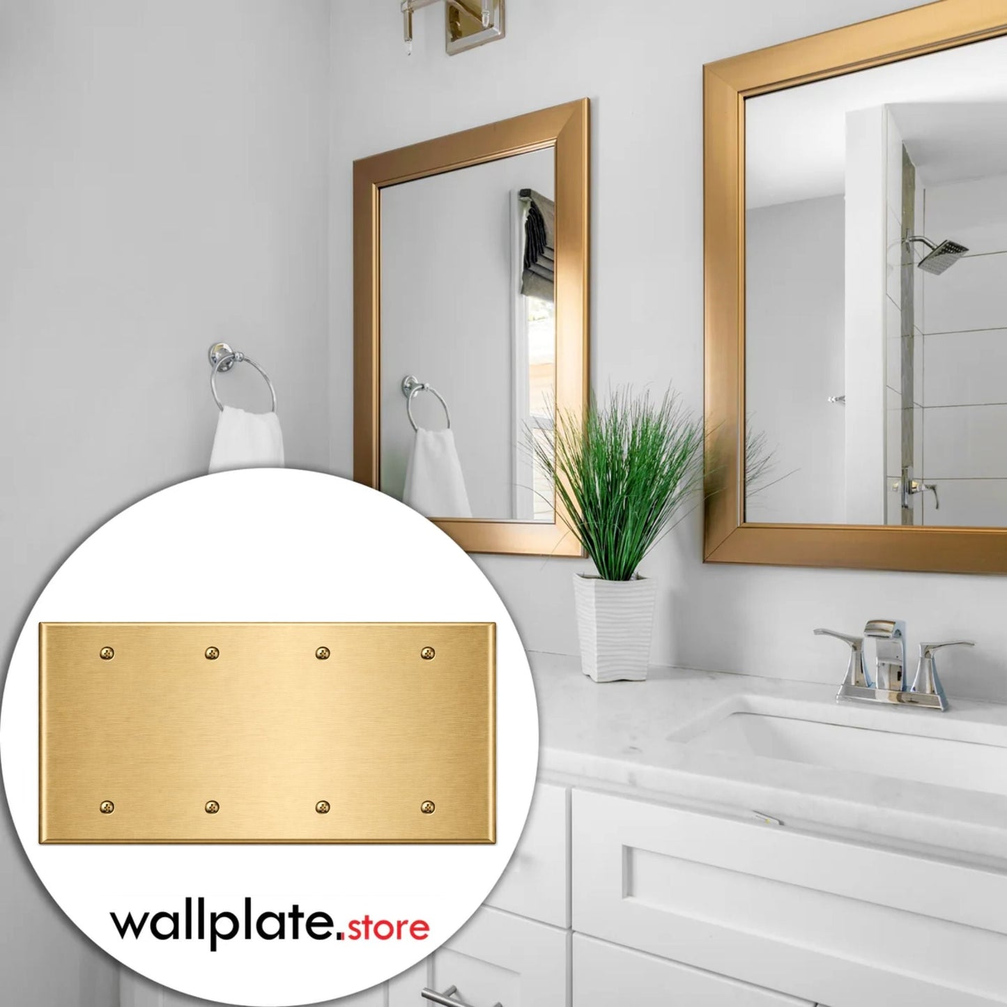 4-Gang Blank, Standard Size, Satin Brass Painted Metal Wallplate