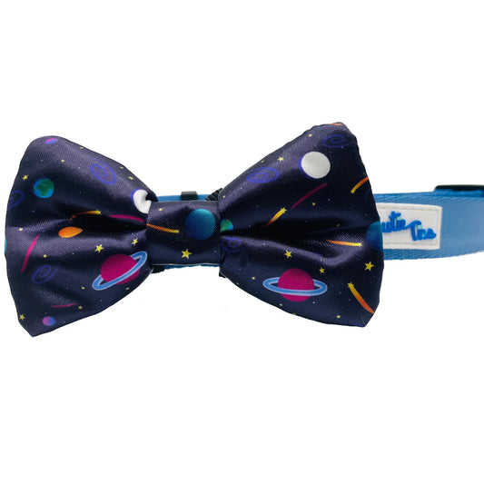Space Planets Dog Bow Tie Navy Blue