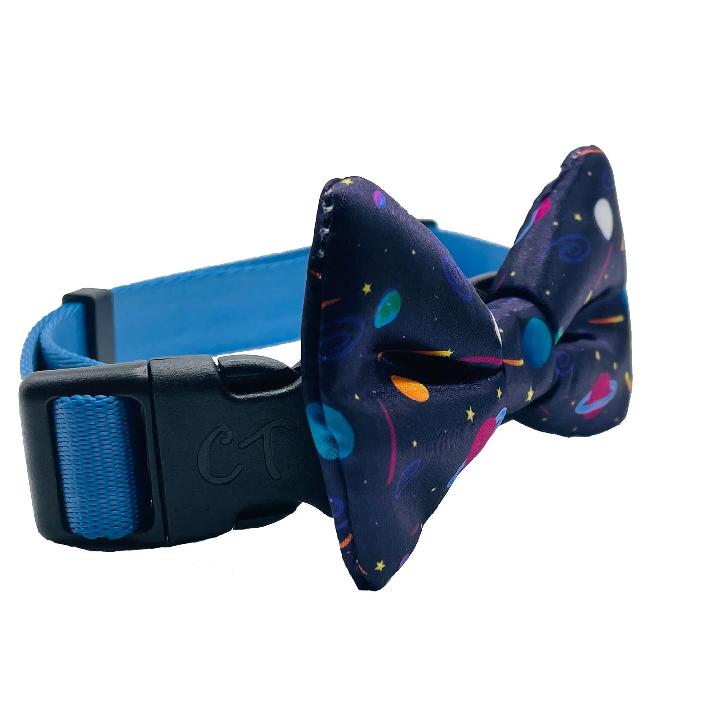 Space Planets Dog Bow Tie Navy Blue