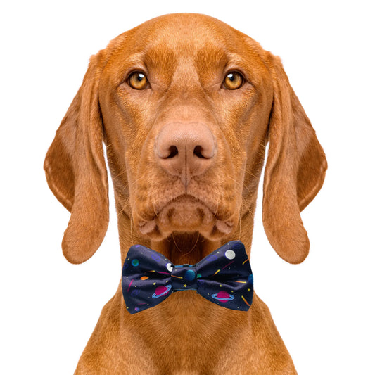 Space Planets Dog Bow Tie Navy Blue