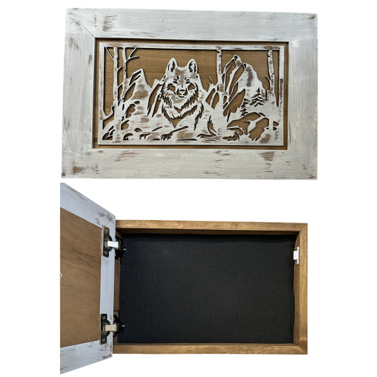 Decorative White Wolf Gun Cabinet Wall-Mounted & Lockable – Weapon Safe for Protective Gun Keeping & Household Defense Equipment