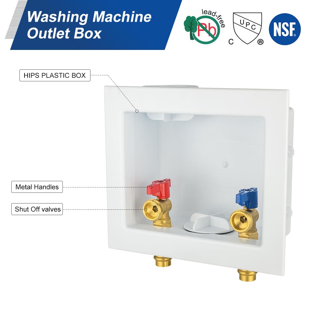 1/2" Copper Press Inlet, Washing Machine Outlet Box, Center Drain