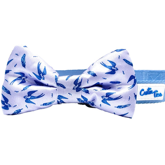 Swallow & Feather Dog Bow Tie Purple