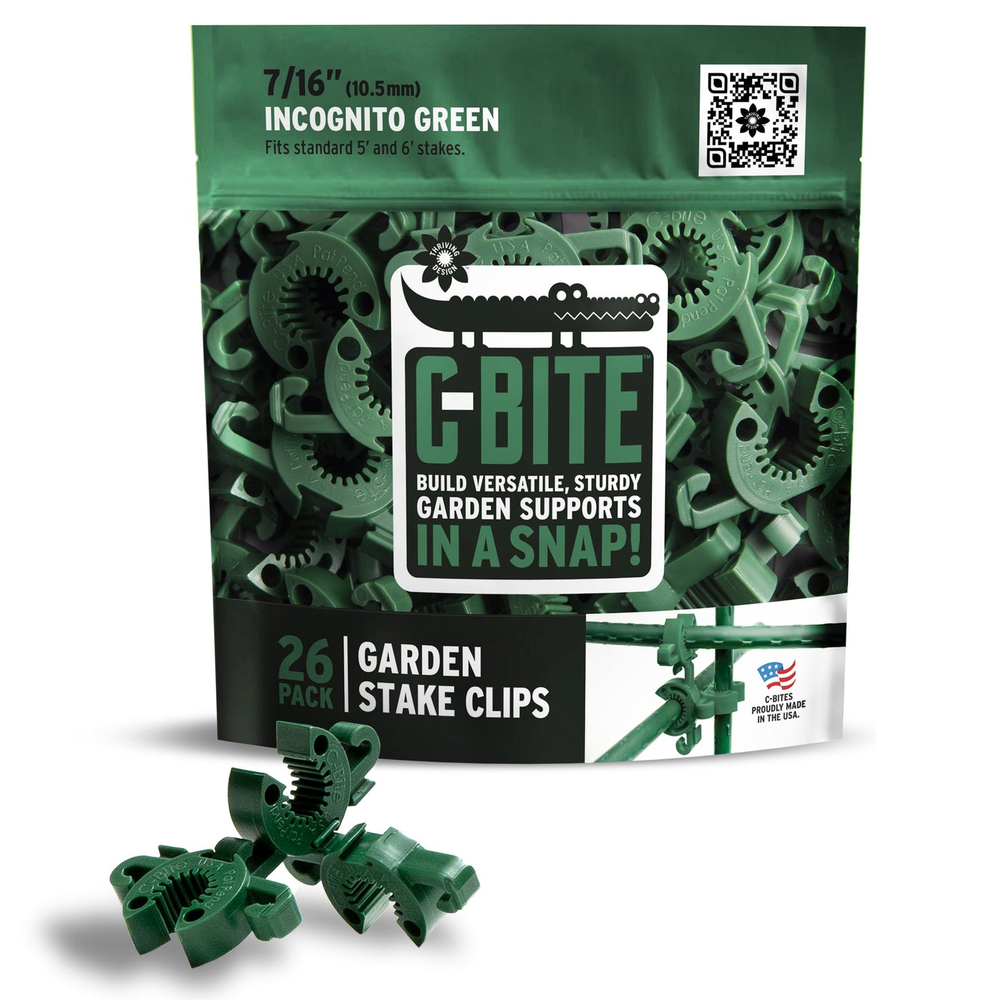 Dark Green C-BITE Garden Stake Clips for 7/16" Garden Stakes (In quantities of 26, 100 and 1000)