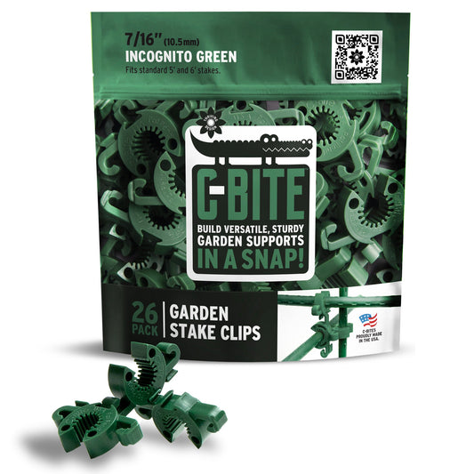 Dark Green C-BITE Garden Stake Clips for 7/16" Garden Stakes (In quantities of 26, 100 and 1000)