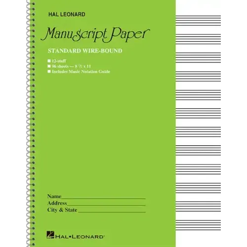 Standard Wirebound Manuscript Paper Green Cover 12 Staves Per Page Music Notation Guide for Composers Students and Musicians Hal Leonard Spiral-Bound