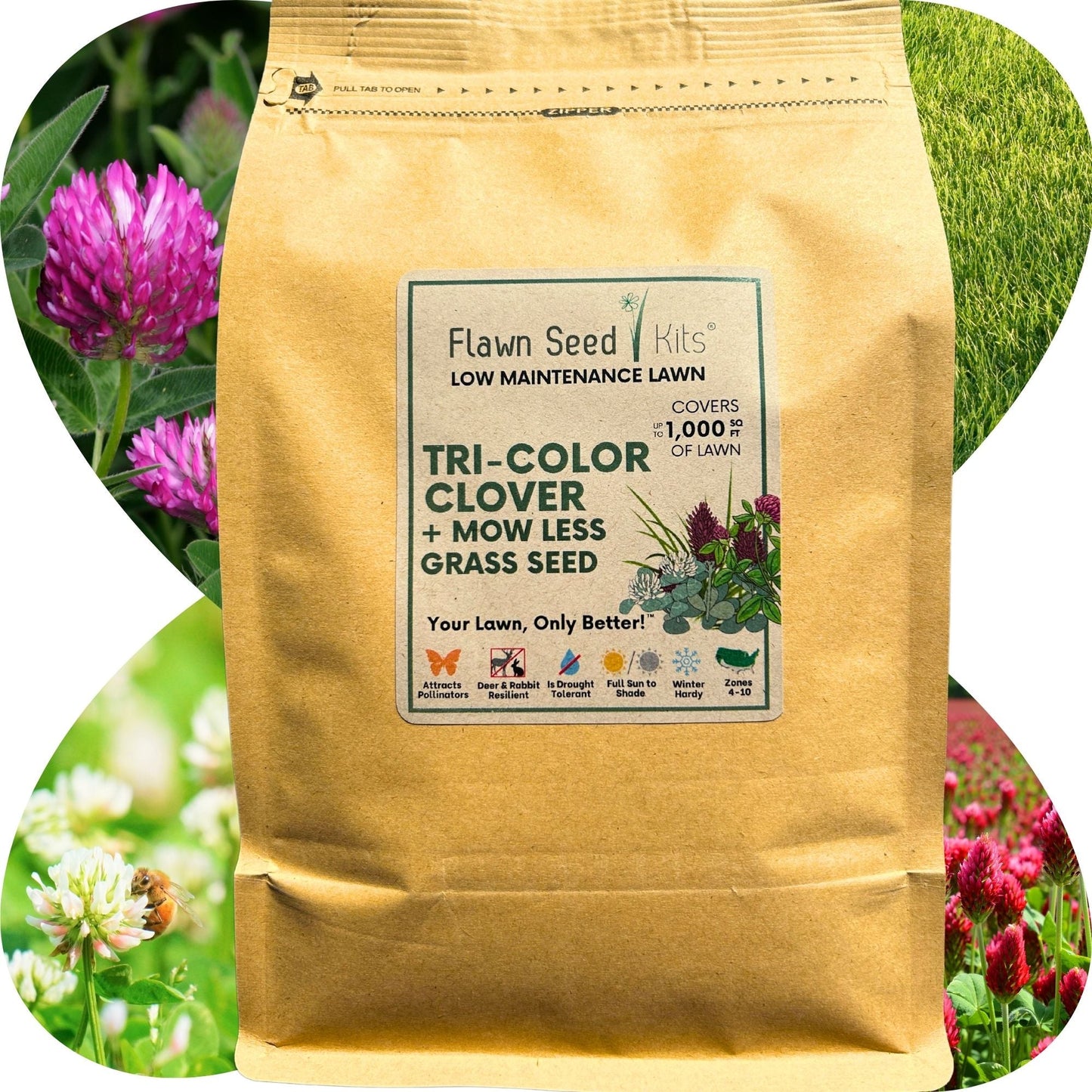 TRI-Color Clover + Mow Less Grass Seed