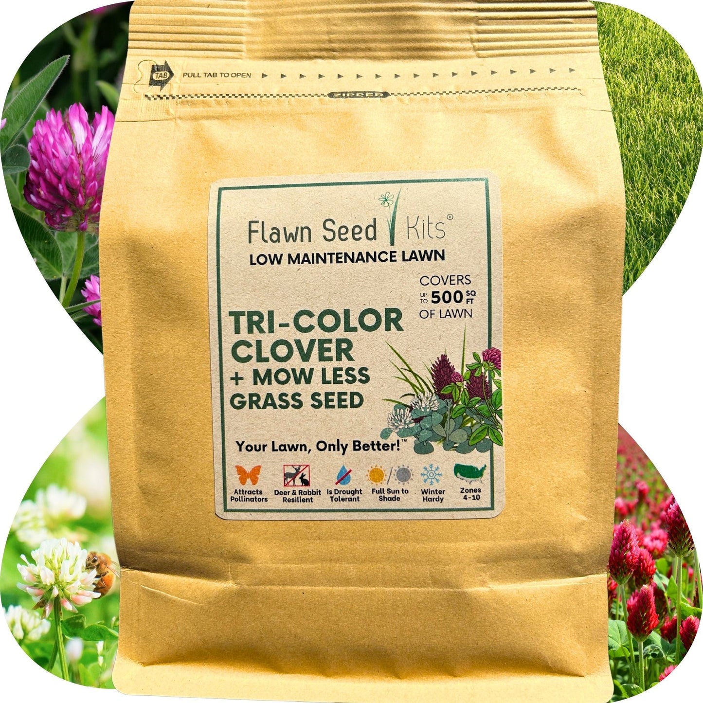 TRI-Color Clover + Mow Less Grass Seed