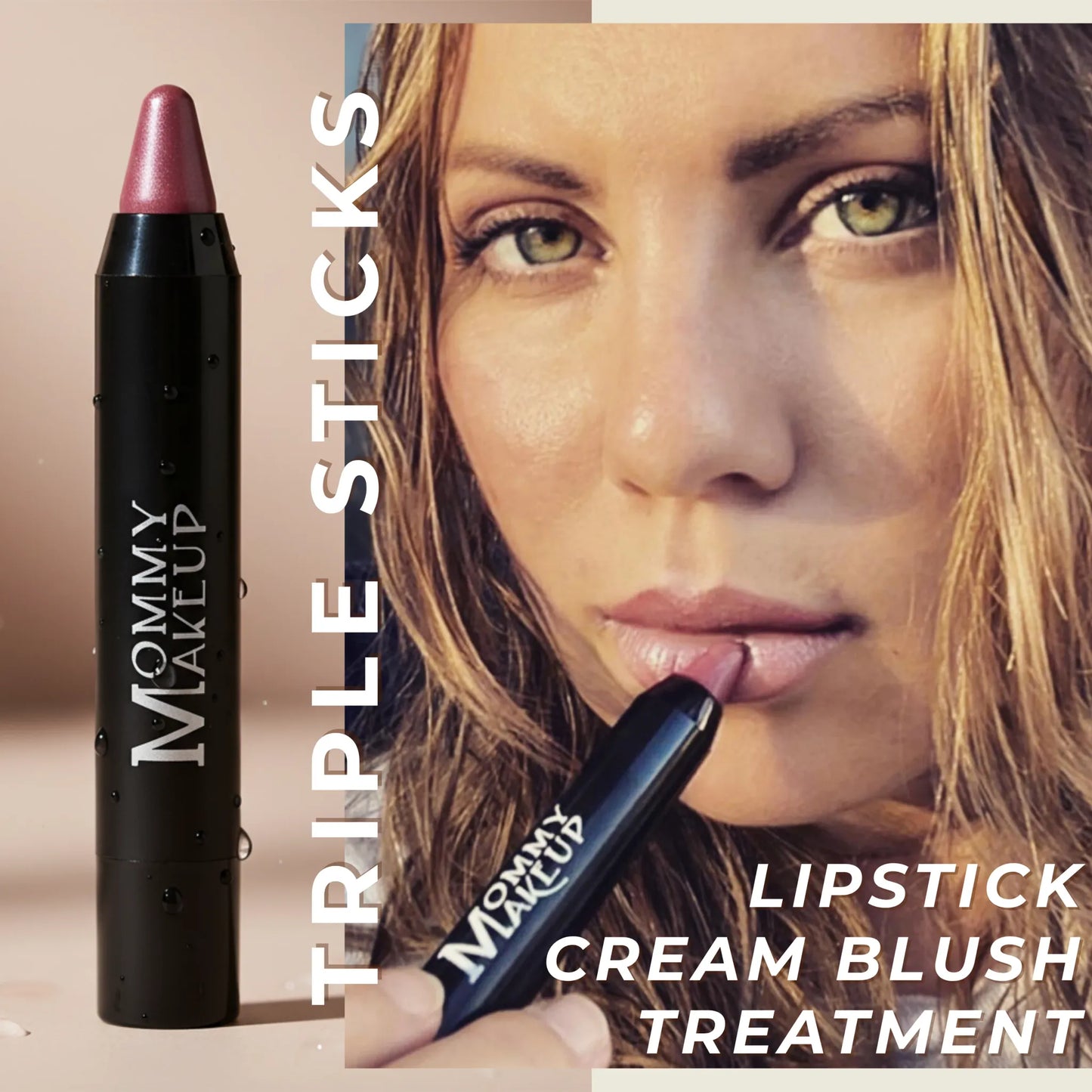 Triple Sticks Lipstick, Cream Blush, and Treatment in Bare Babe