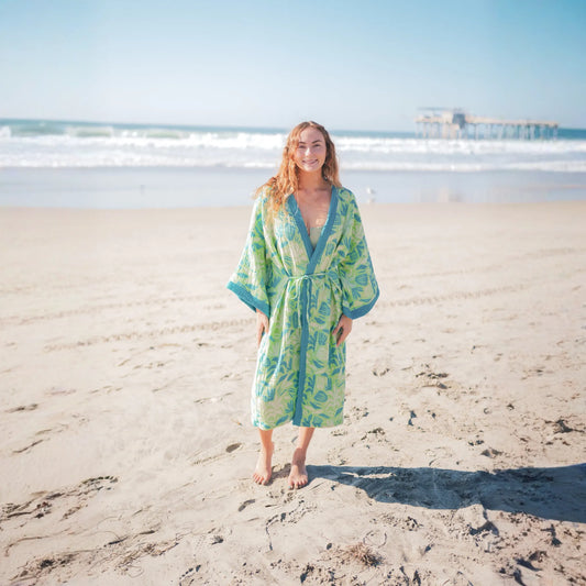 TURKISH COTTON MUSLIN KIMONO ROBE - Sellers in California, All Products, Clothing + Accessories » Robes + Wraps, Products from Basiclayersca, 👗 Apparel + Accessories, 👗 Clothing - Little Red General Store