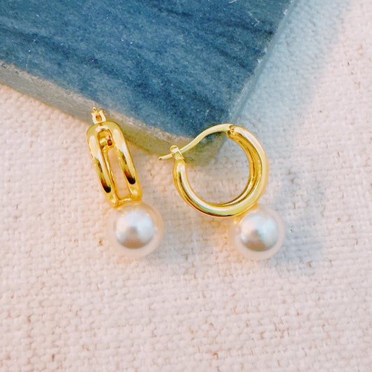 Taylor Pearl Drop Hoop Earrings