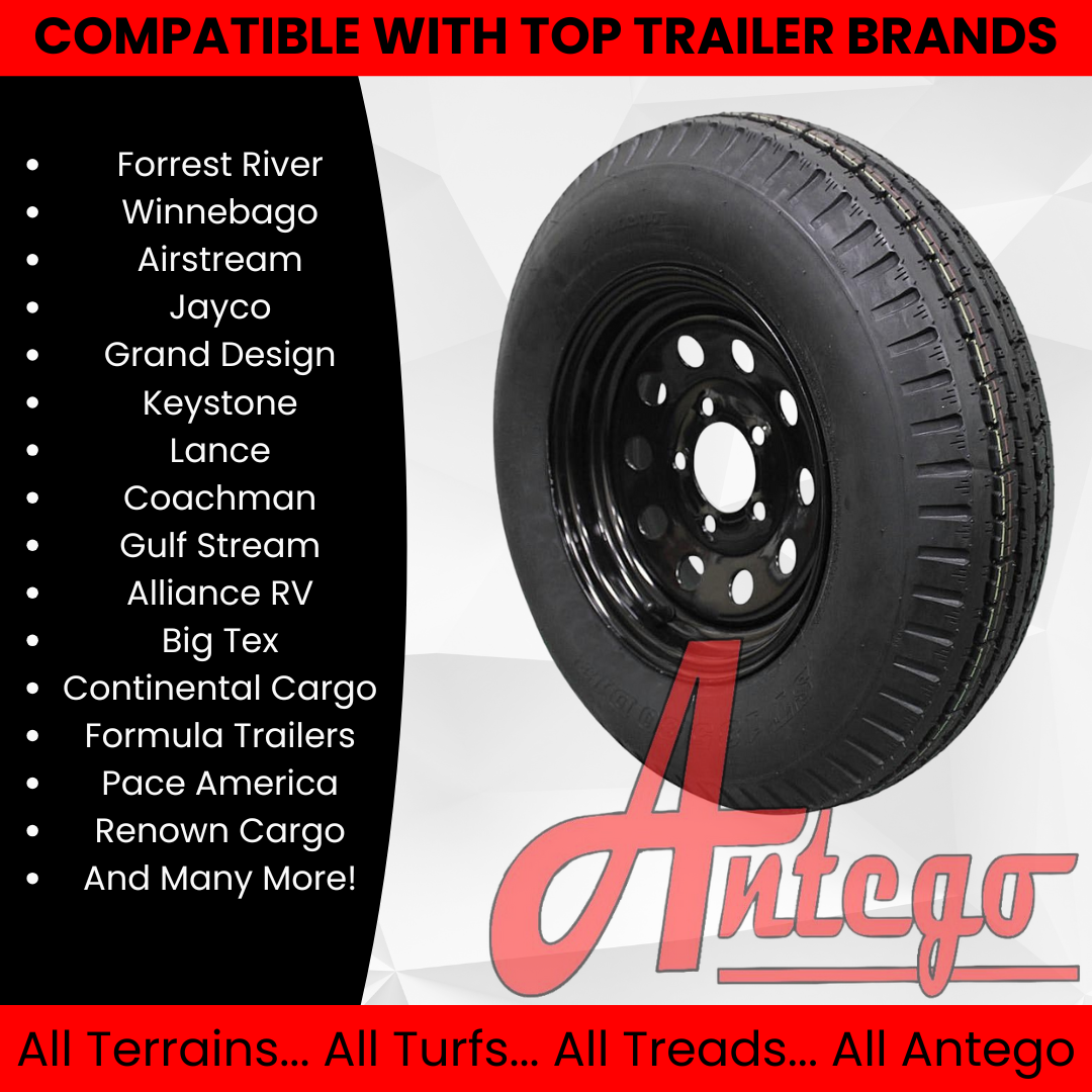 (Set of 2) Antego Tire and Wheel  185/80D13 Highway Terrain – 13.0-Inch Rim, 8-Ply-Ply Strength, Load 94.0, Speed M – Heavy-Duty Trailer Tire | A130454500096206ST18580D13-B2