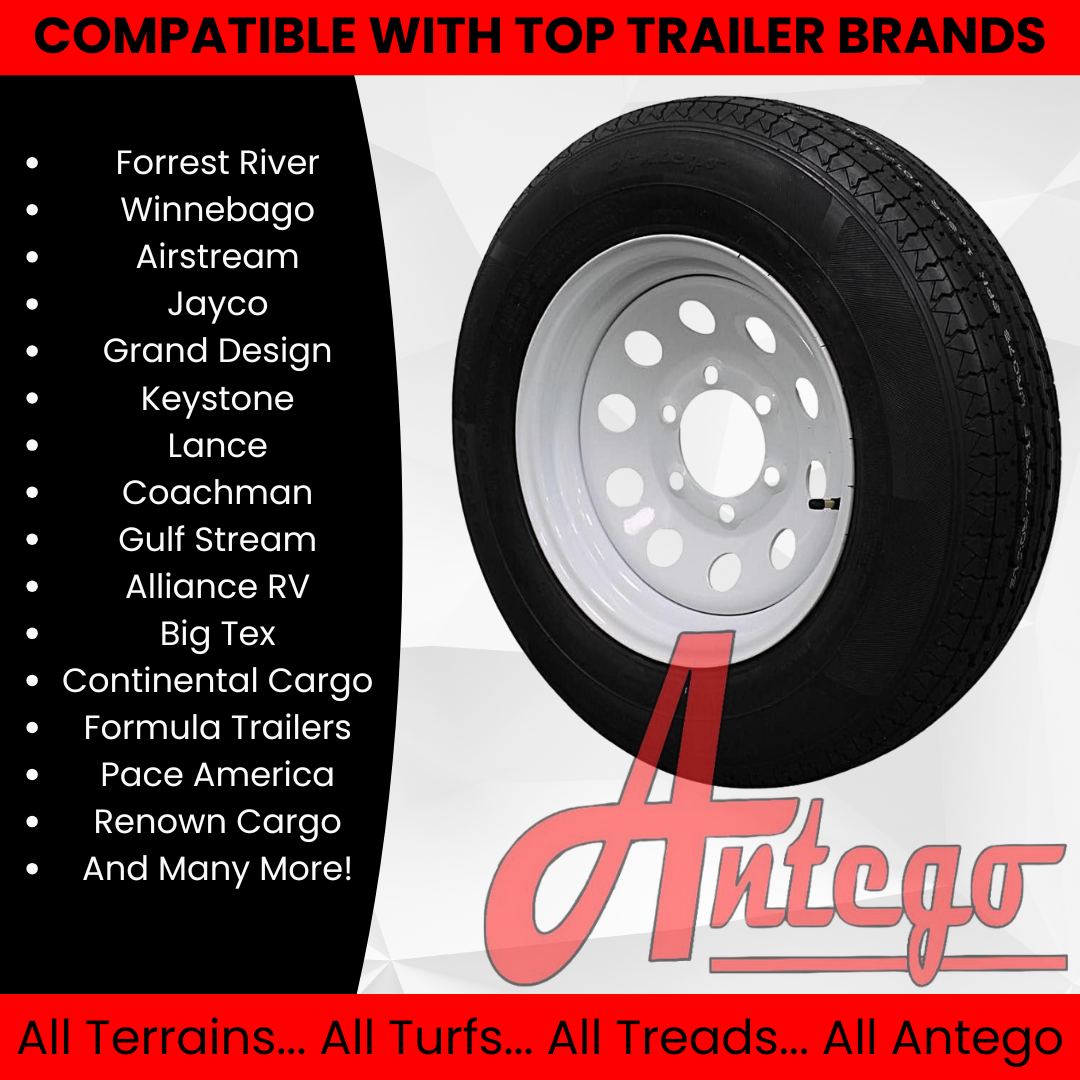 (Set of 4) Antego Tire and Wheel  205/75R15 Highway Terrain – 15.0-Inch Rim, 8-Ply-Ply Strength, Load 107.0, Speed M – Heavy-Duty Trailer Tire | A15604520116108ST20575R15-B4