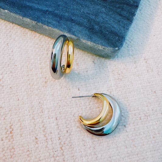 Two Toned Paired Hoop Earrings
