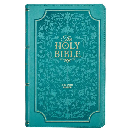 KJV Holy Bible, Giant Print Standard Size Faux Leather Red Letter Edition - Thumb Index & Ribbon Marker, King James Version, Teal Floral