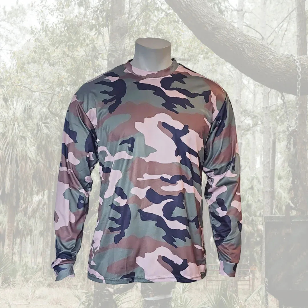 Long Sleeve Camo Print Crew Neck Tee
