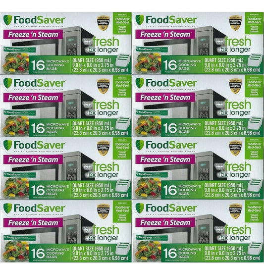 FoodSaver 1-Quart Freeze 'n Steam Microwavable Single-Cooking Bags, 16 Count, Clear (Pack of 8)