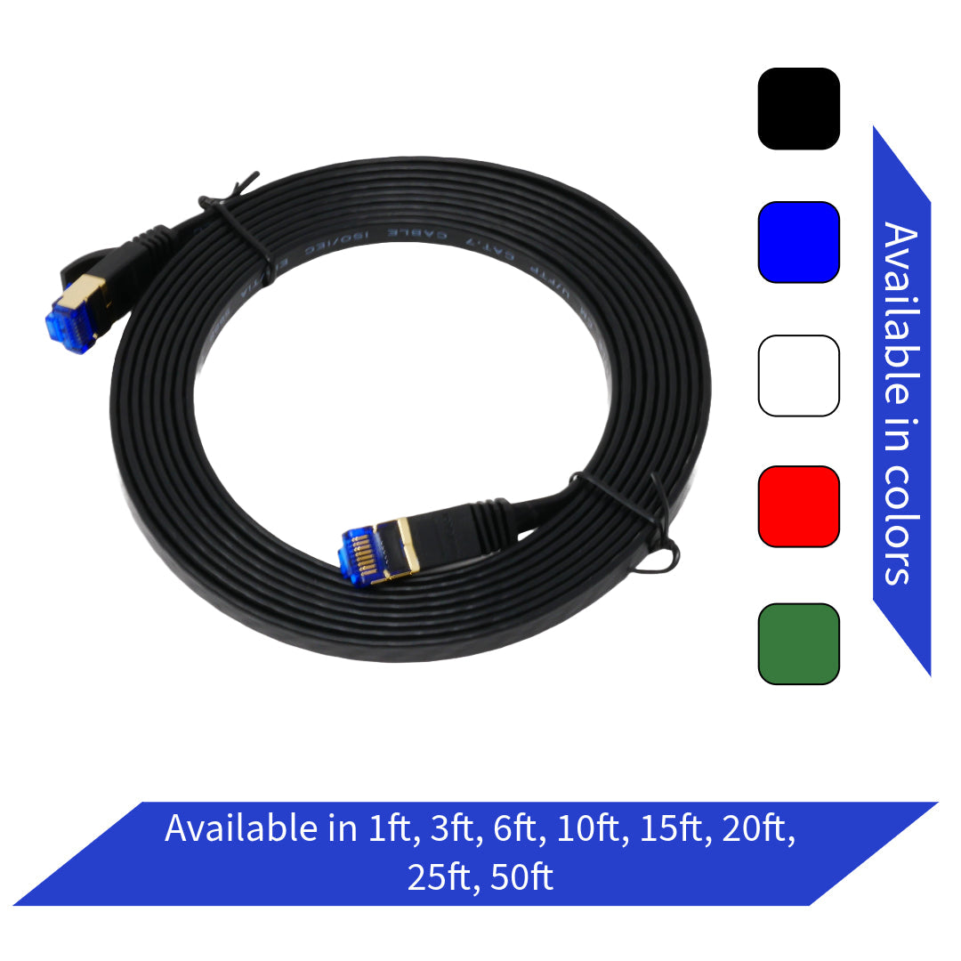 QualGear Cat 7 Ethernet Patch Cable, Flat, F/UTP Foil Shielded, 10 Gbps 600 MHz, QG-CAT7F
