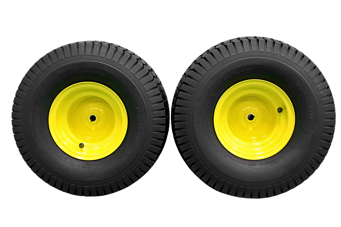 20x10.00-8 Tires with 8x7 John Deere Yellow Wheels 2 Ply for Lawn & Garden Mower Turf Tires (Qty: 1)