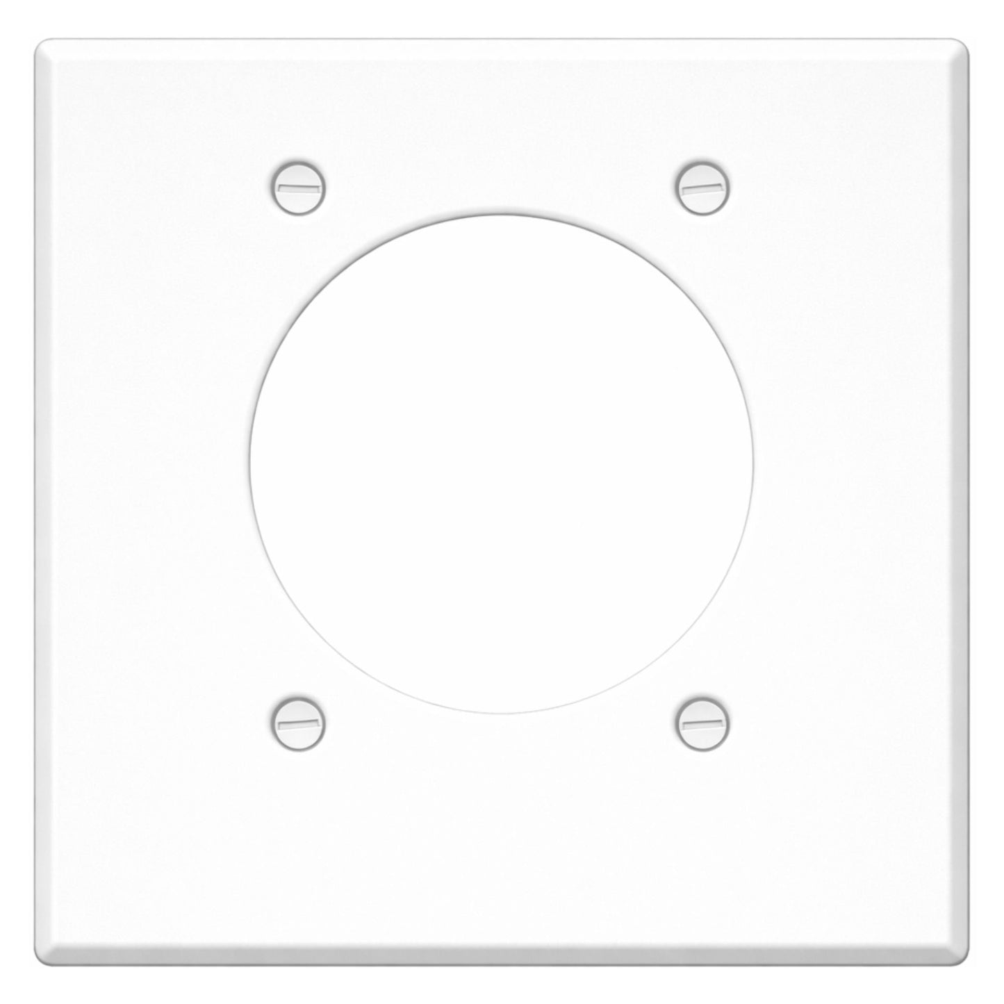 2-Gang With One 30/50/60A 3 & 4 White Wire Round Receptacle Opening (2.480 in. ID), Centered, Standard Size, White Painted Metal Wallplate