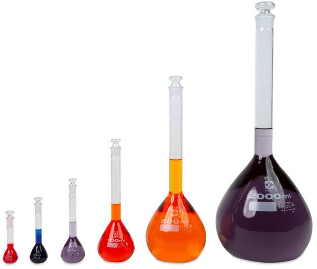 Heathrow Scientific 2306A-200 Volumetric Flask, Class A, Glass Stopper, 200 mL, 4/pk